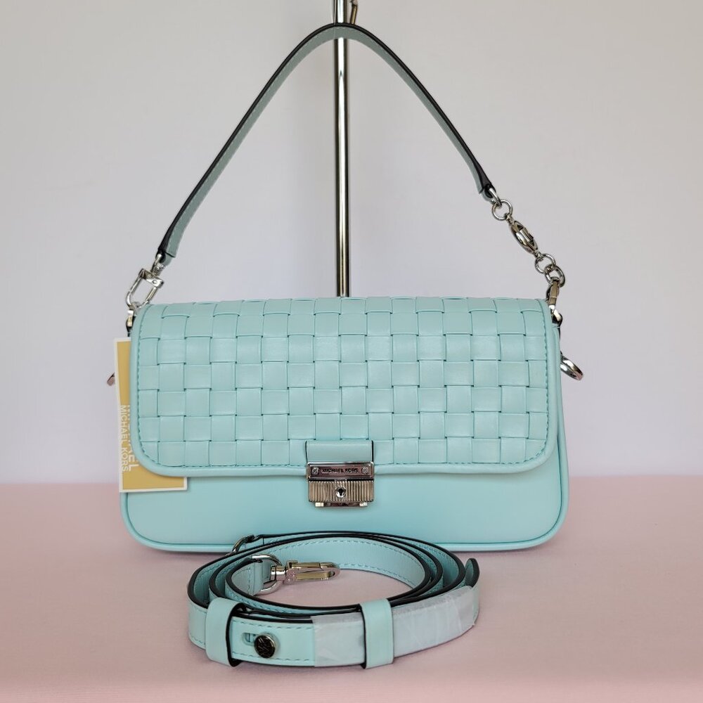 MICHAEL KORS Bradshaw Woven Smooth Leather Convertible Bag- Fair Aqua ⭐